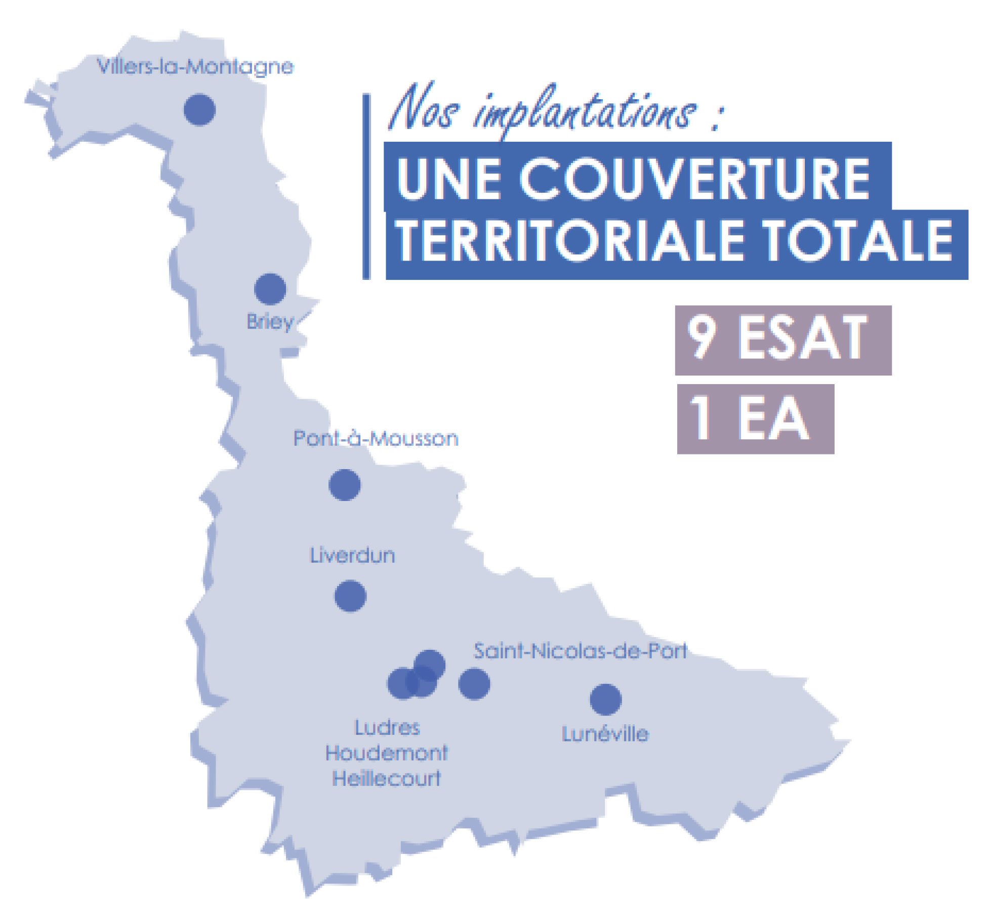 Implantations Carte géographique AEIM - 9 ESAT - 1 EA